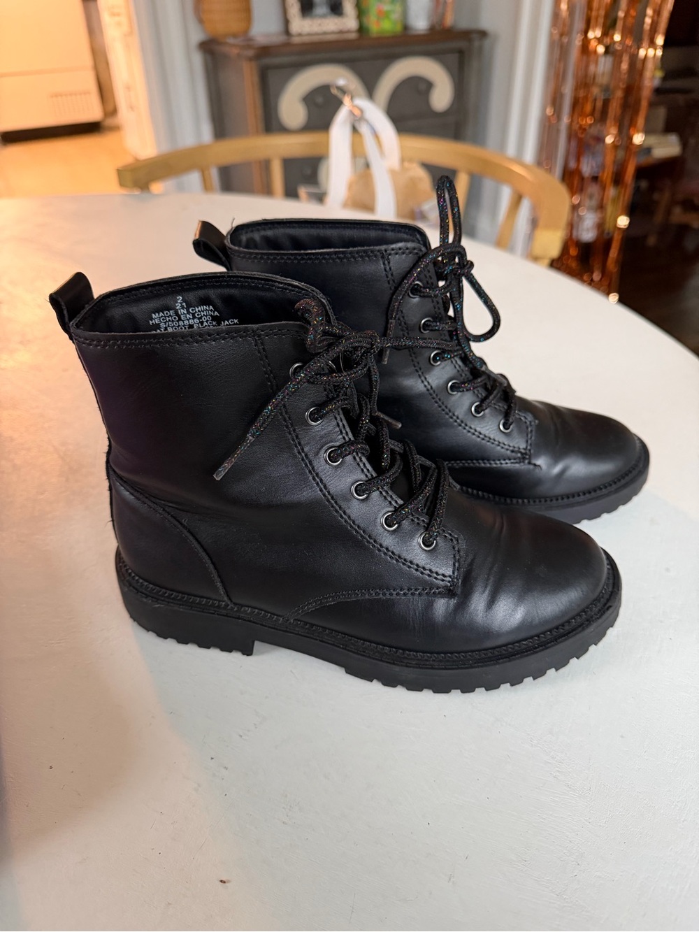 Black Lace-Up Combat Boots - kids